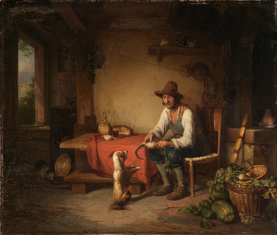 Johann Baptist Kirner - Italienischer Bauer mit Hund spielend