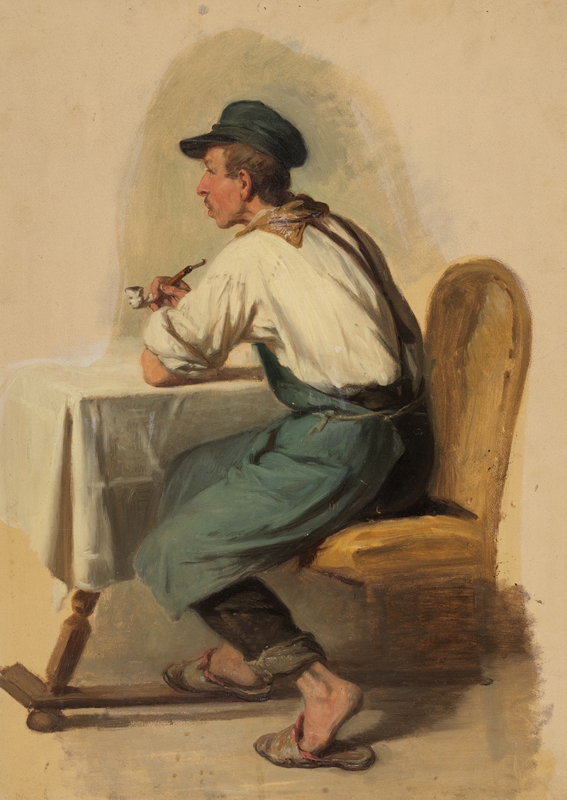 Johann Baptist Kirner - Junger Handwerker, mit Pfeife und Schirmmütze am Tisch sitzend