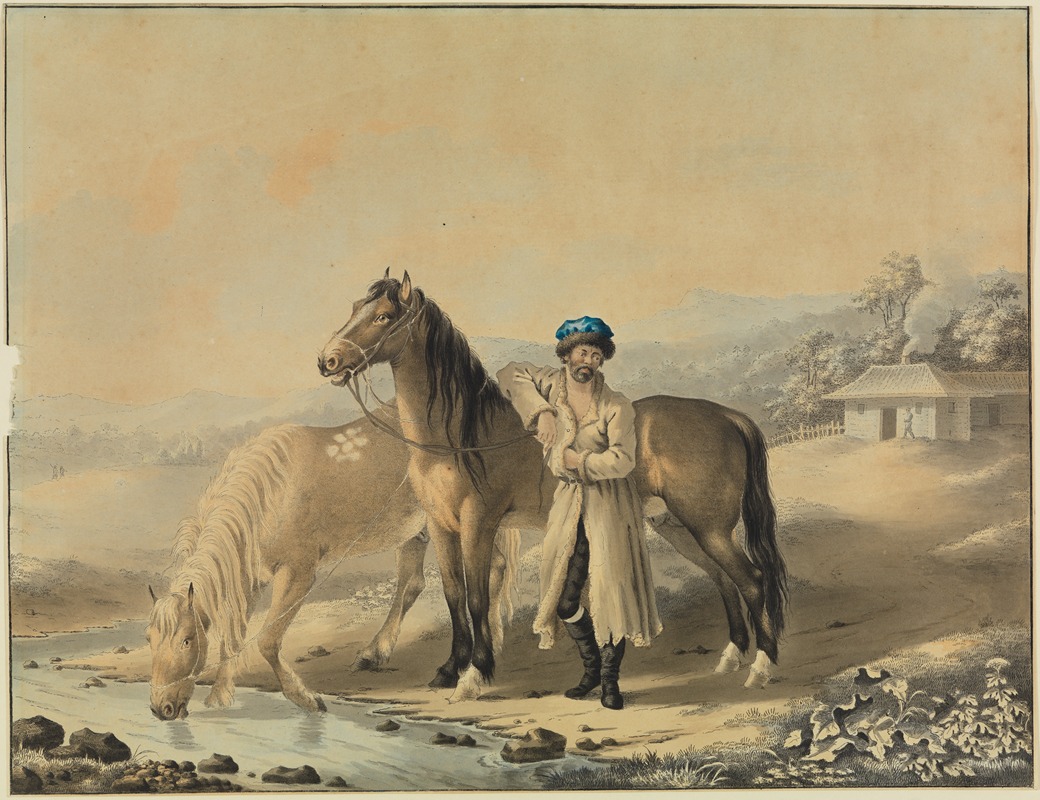 Johann Georg Pforr - Türke mit zwei Pferden am Bach