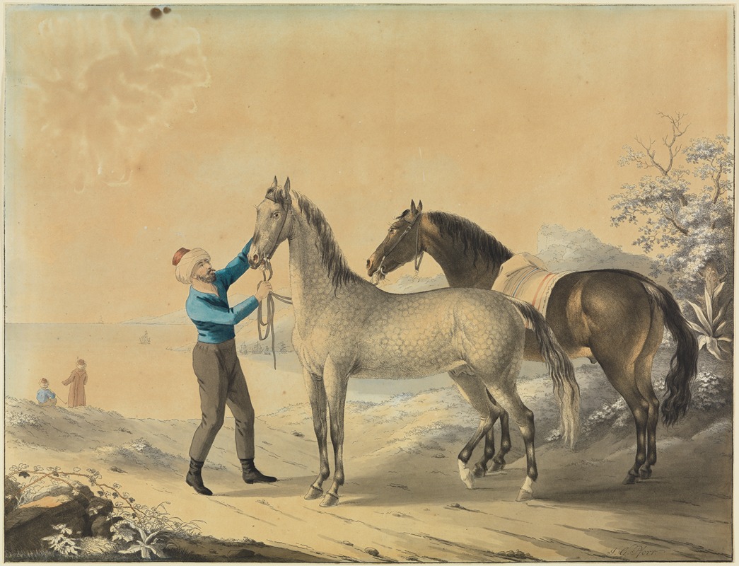 Johann Georg Pforr - Türke mit zwei Pferden am Meer