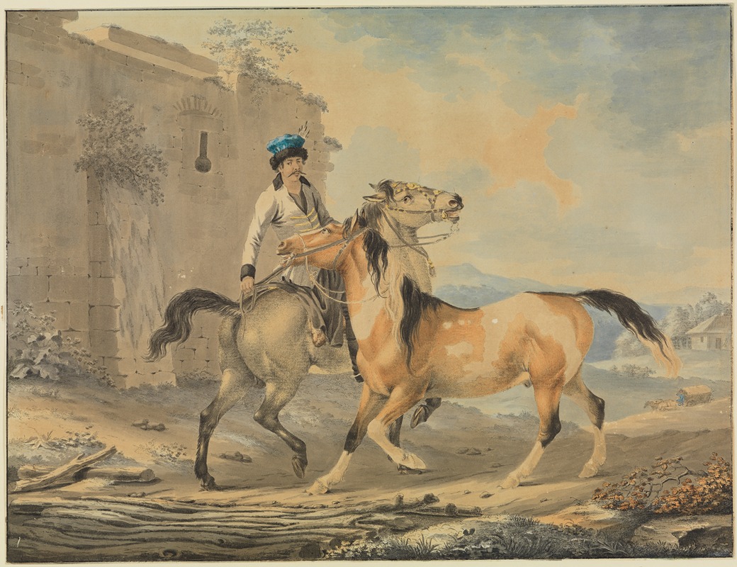 Johann Georg Pforr - Türke mit zwei Pferden vor Burgruine