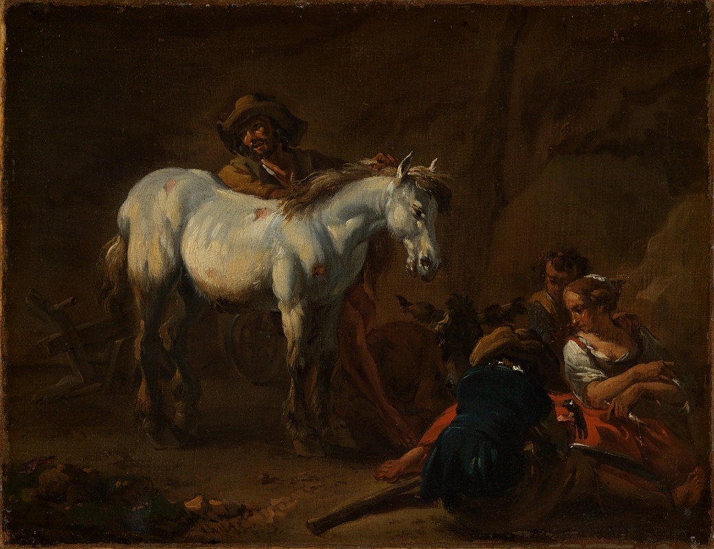 Nicolaes Pietersz. Berchem - A man with a white horse