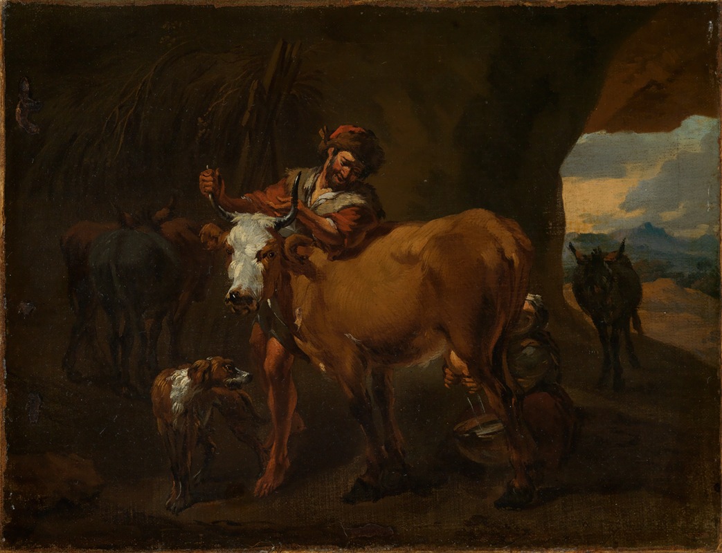 Nicolaes Pietersz. Berchem - The cow milker