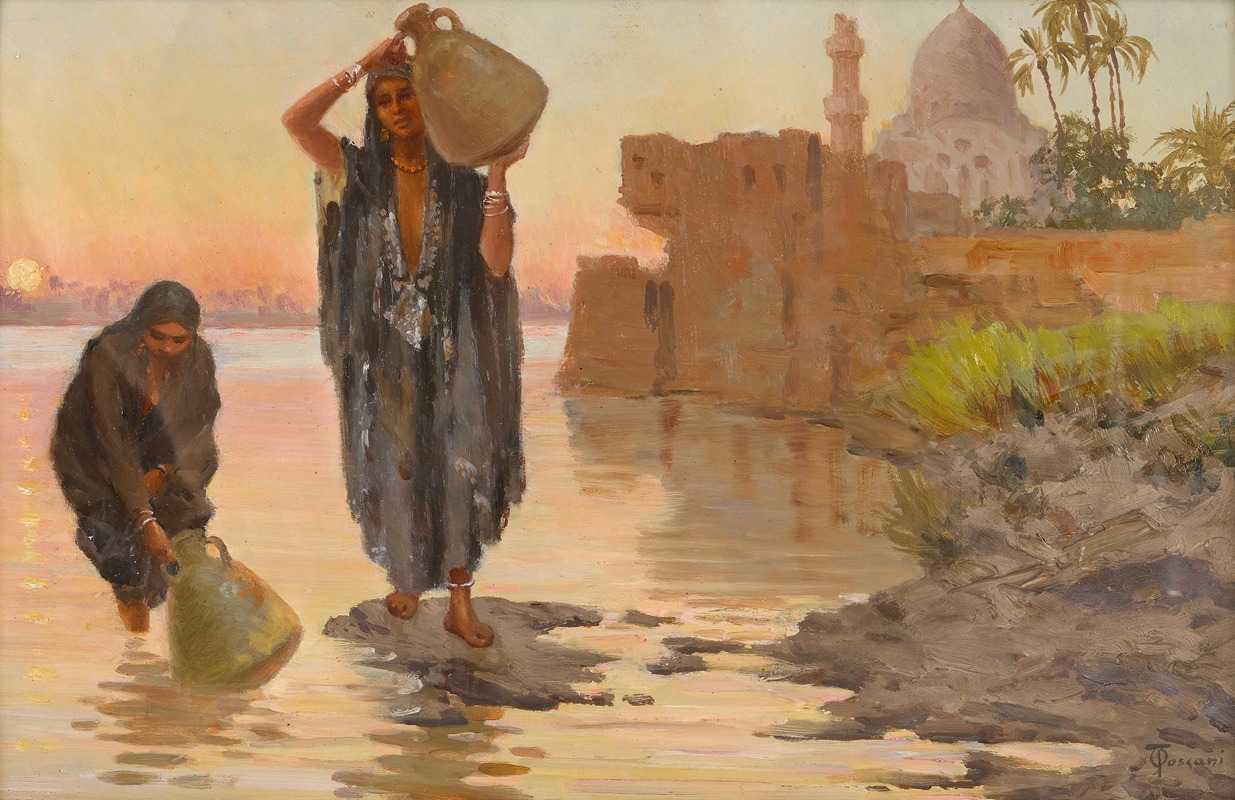 Odoardo Toscani - A view of two water gatherers by a mosque