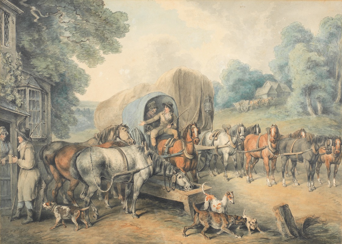 Samuel Howitt - A stagecoach halting at a country inn