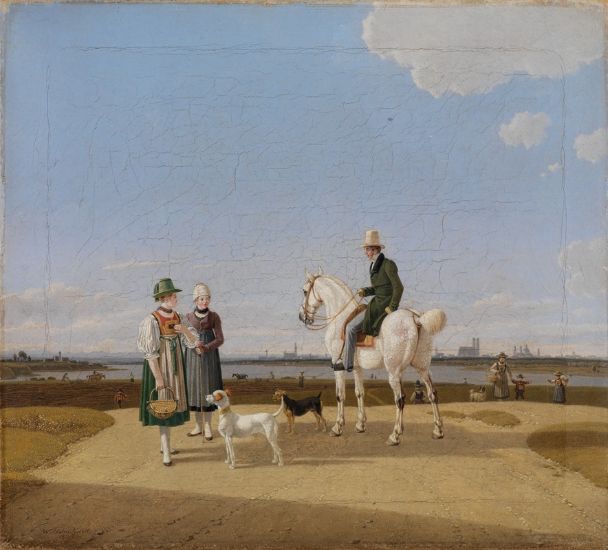 Wilhelm von Kobell - Ein Reiter und zwei Bauernmädchen