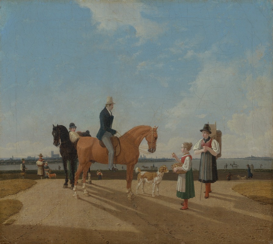 Wilhelm von Kobell - Zwei Reiter und zwei Blumenmädchen