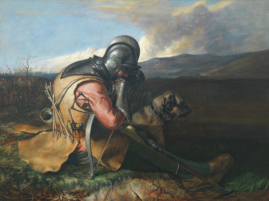 William Borthwick Johnstone - A warrior with his dog in an extensive landscape