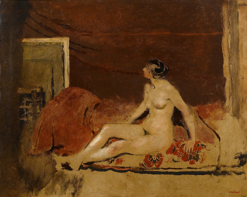 Édouard Vuillard - Nude on a Blanket with a Red Floral Pattern