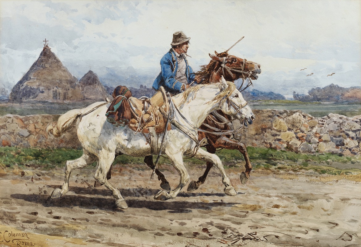 Henry Enrico Coleman - Buttero riding in the Roman Campagna