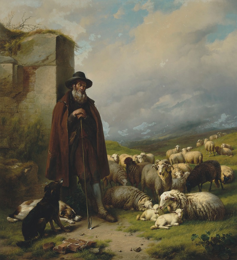 Eugène Joseph Verboeckhoven - Scottish shepherd with his flock