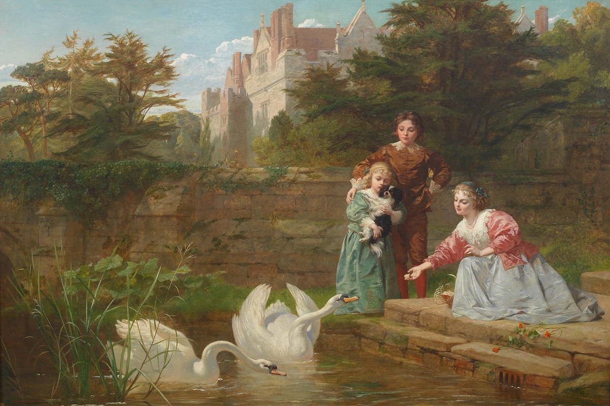 Frederick Goodall - Feeding the swans