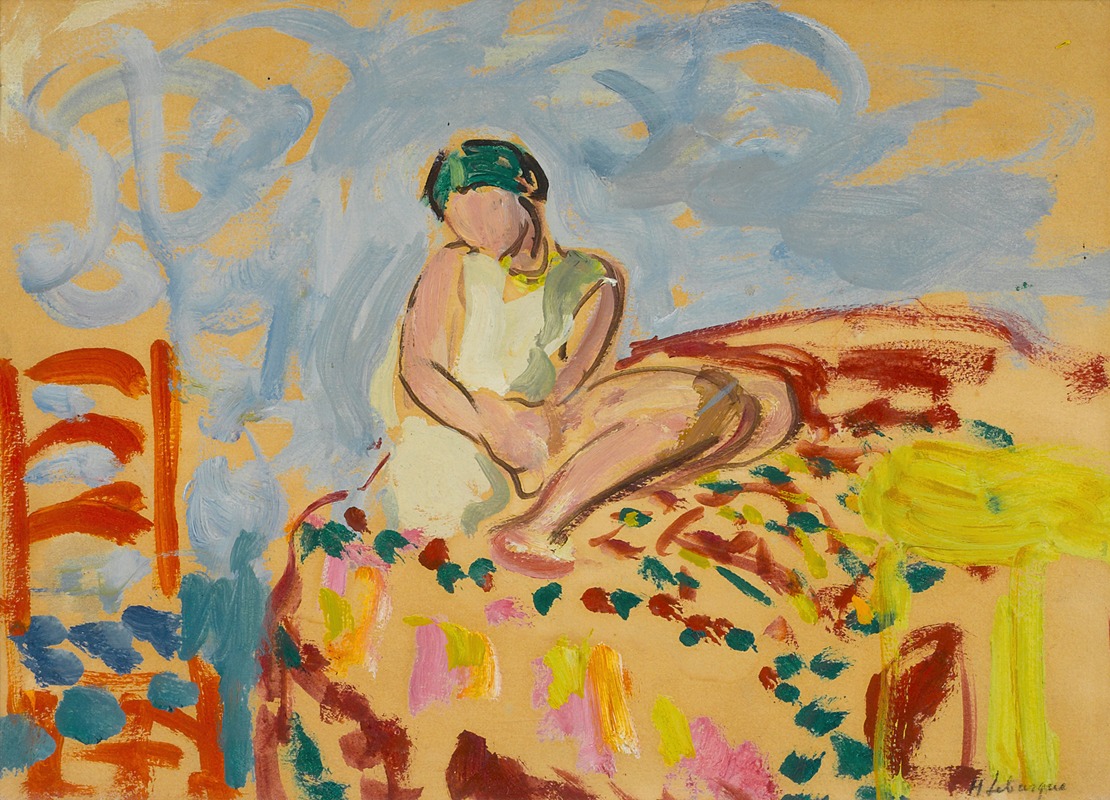 Henri Lebasque - Jeune fille au turban vert assise sur un sofa