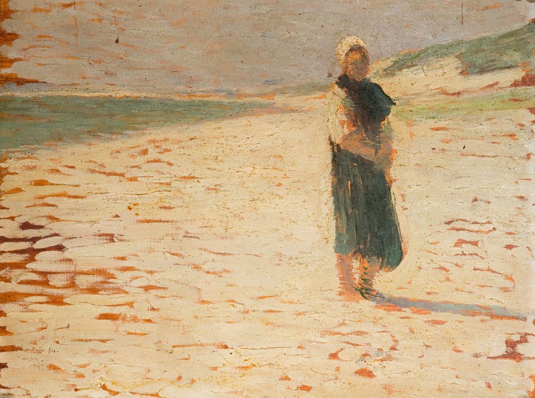 Henri Martin - Femme en costume local debout sur une plage