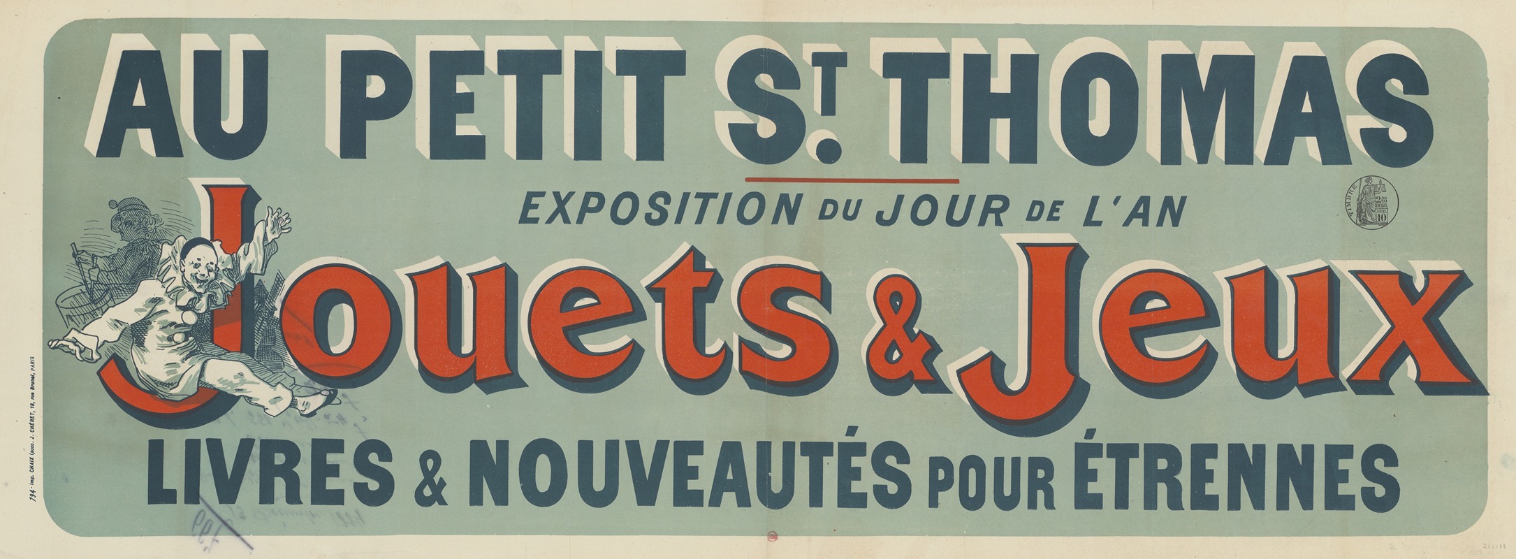 Jules Chéret - Au Petit Saint-Thomas, exposition du jour de l’an, Jouets & jeux, livres et nouveautés pour étrennes