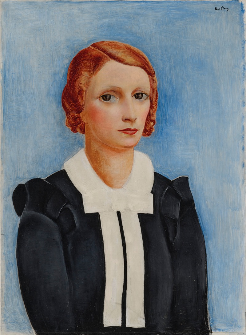 Moïse Kisling - Portrait de femme sur fond bleu