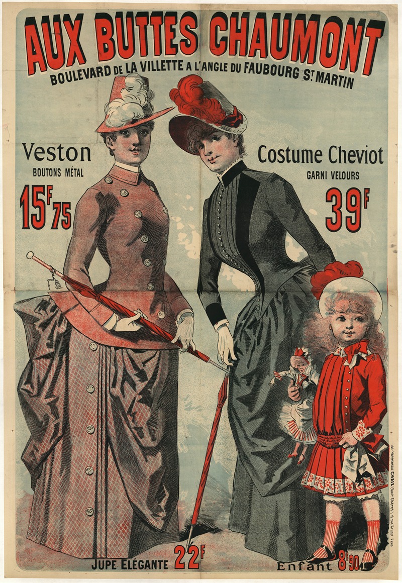 Jules Chéret - Aux Buttes Chaumont. Veston boutons métal 15f.75 – Costume cheviot garni velours