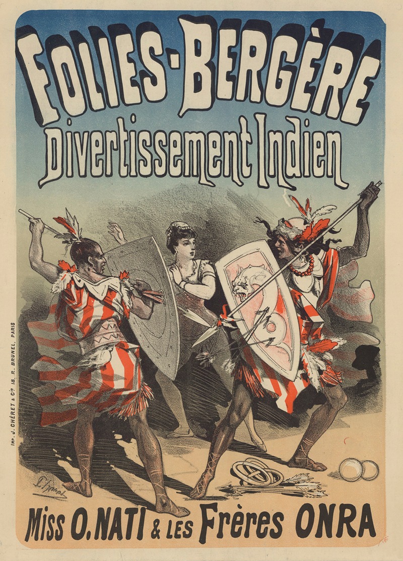 Jules Chéret - Folies Bergère… Divertissement indien. Miss O. Nati et les frères Onra