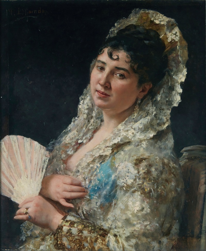 Eduardo Leon Garrido - A portrait of a Spanish lady with a fan