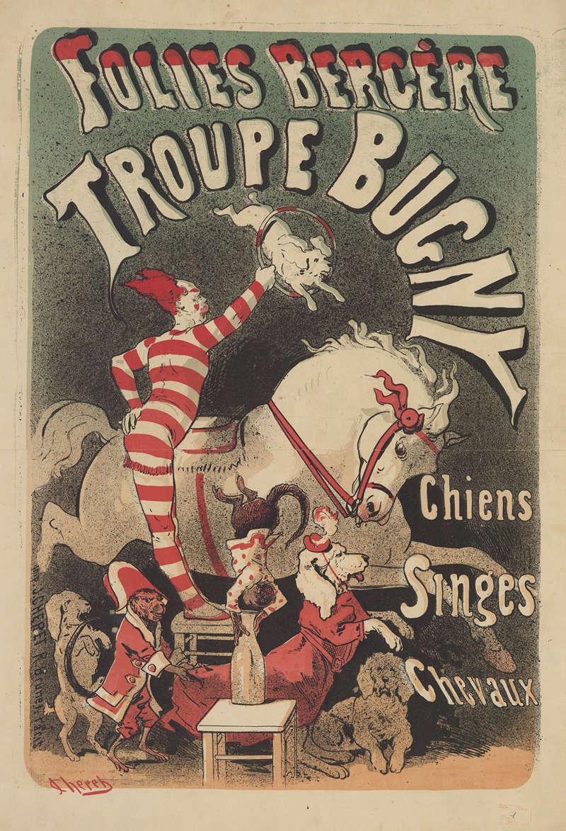 Jules Chéret - Folies-Bergère. Troupe Bugny, chiens, singes, chevaux