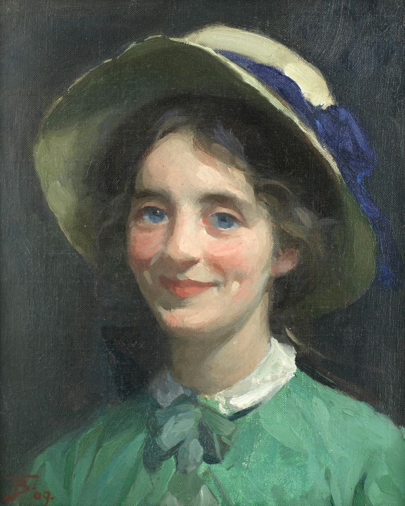 Frank Bramley - Portrait of a girl in a hat