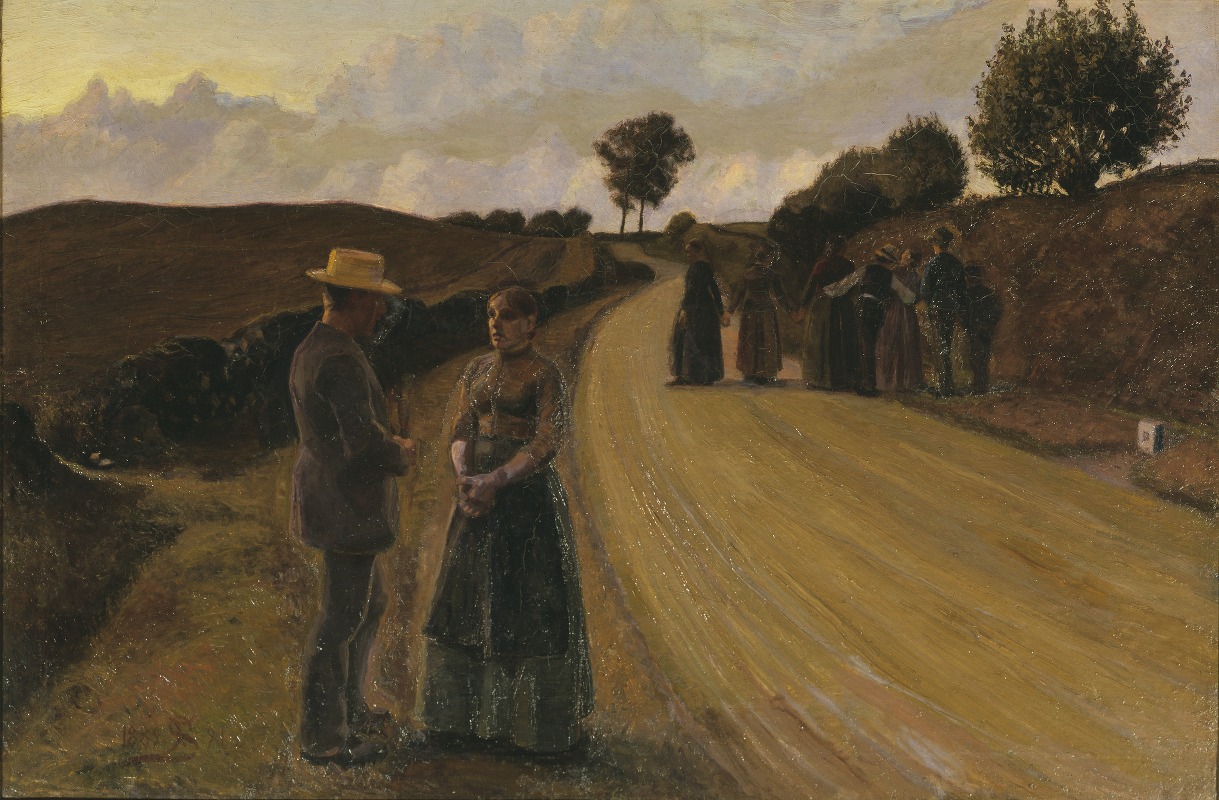 Fritz Syberg - Meeting on a country road in the evening