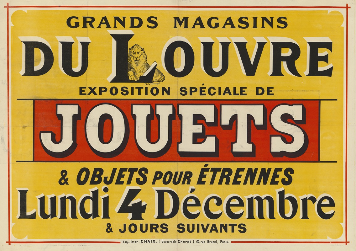 Jules Chéret - Grands magasins du Louvre, exposition spéciale de Jouets. Lundi 4 décembre