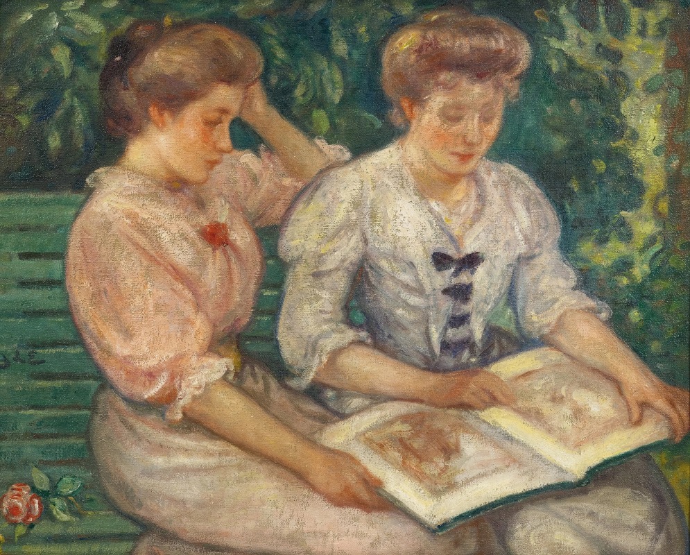 Georges d'Espagnat - Blanche Viau et Alice Viau (Deux jeunes filles lisant sur un banc)