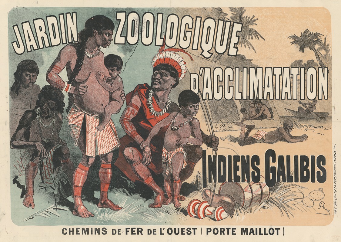 Jules Chéret - Jardin zoologique d’acclimatation Indiens Galibis. Chemins de fer de l’Ouest (Porte Maillot)