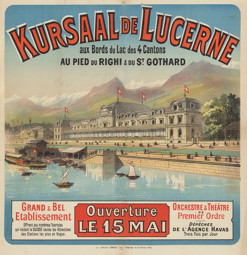 Jules Chéret - Kursaal de Lucerne aux bords du Lac des 4 cantons