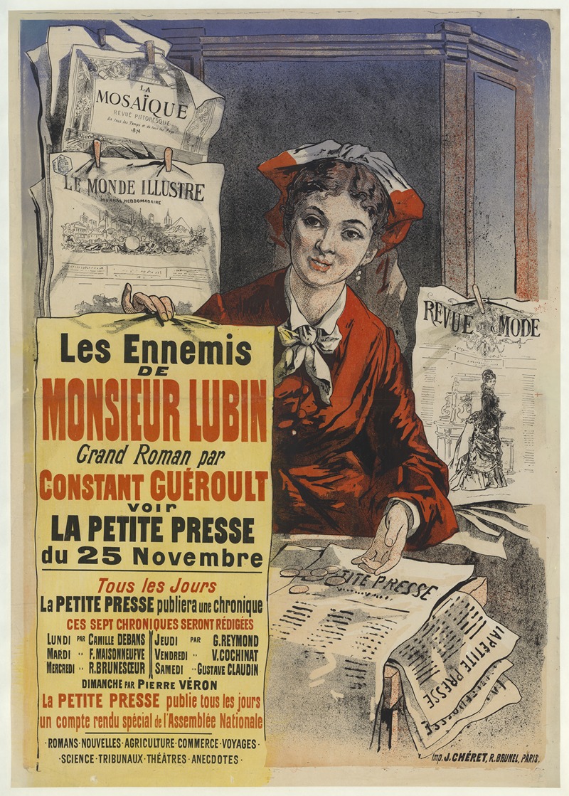 Jules Chéret - Les ennemis de Monsieur Lubin, grand roman par Constant Guéroult, Voir La Petite Presse du 25 novembre