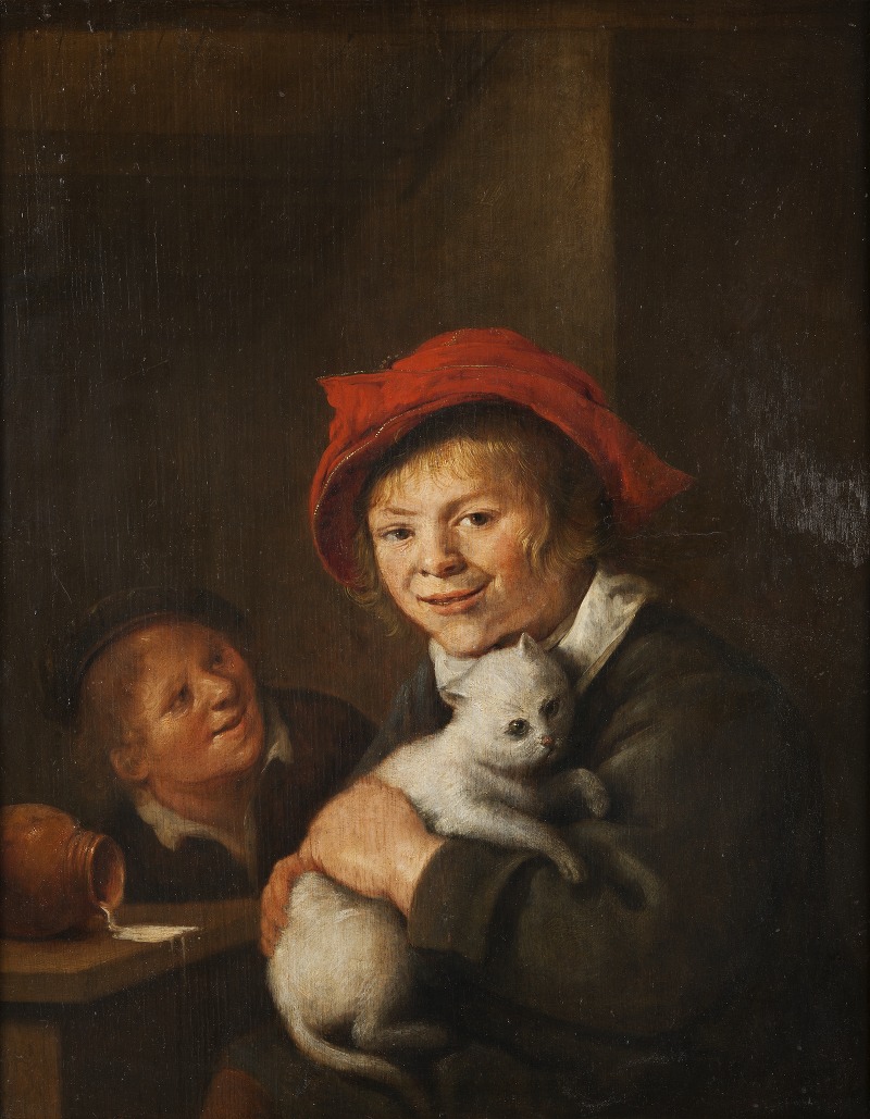 Jan Miense Molenaer - Two boys playing with a cat