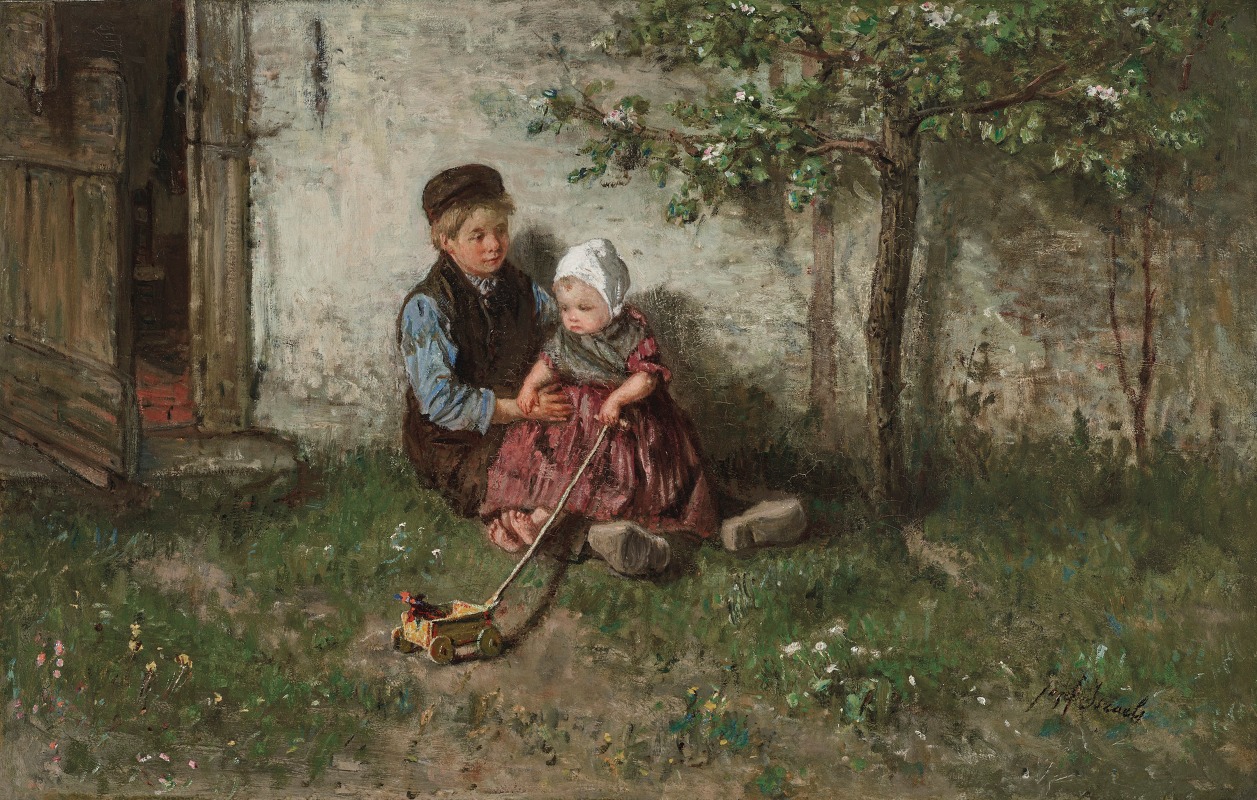 Jozef Israëls - Children Playing with a Toy Wagon