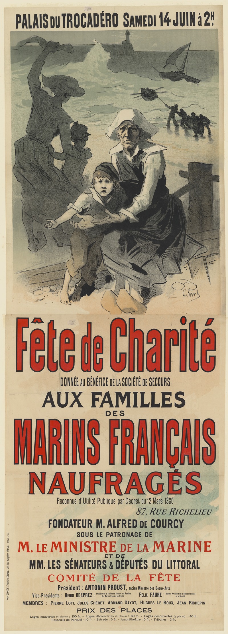 Jules Chéret - Palais du Trocadéro. Samedi 14 juin à 2h. Fête de charité donnée au bénéfice de la société de secours des marins français naufragés