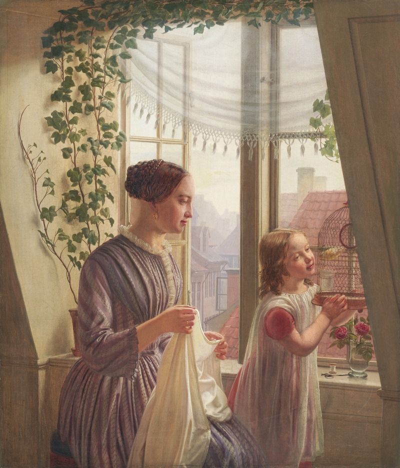 Ludvig August Smith - Interior with mother and daughter at the window