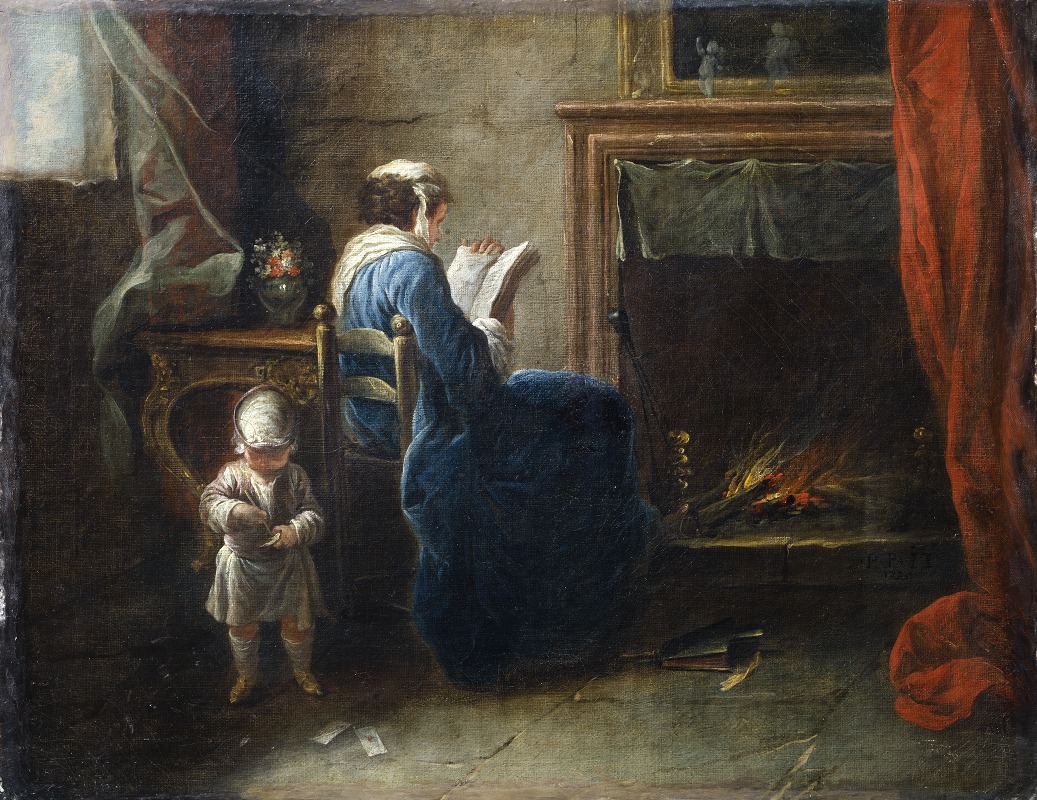 Pierre Parrocel - Woman Reading in front of a Fireplace