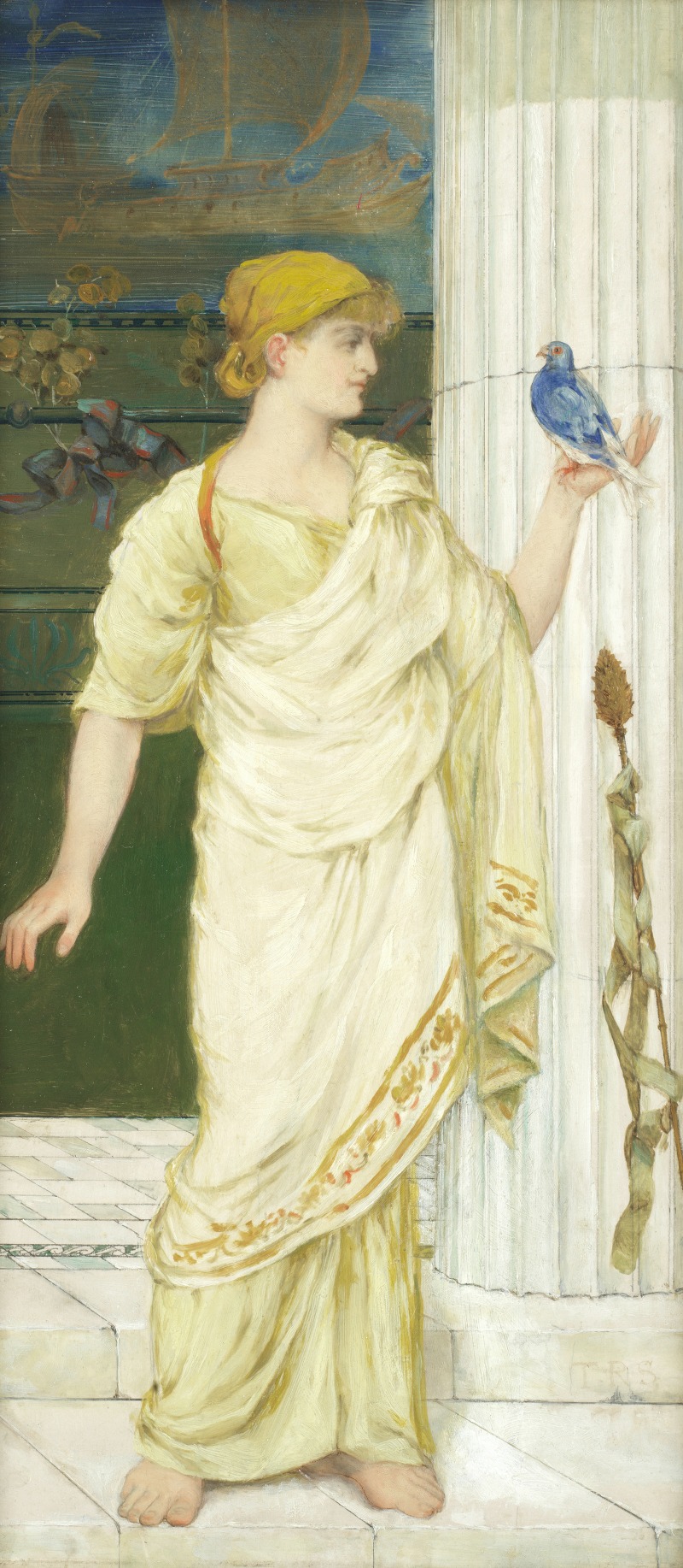 Thomas Ralph Spence - Classical maiden holding a bird