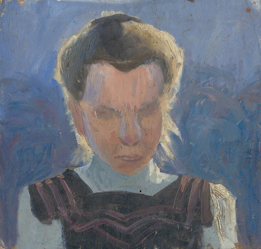 Frida Konstantin - Head Study of a Girl on a Blue Background