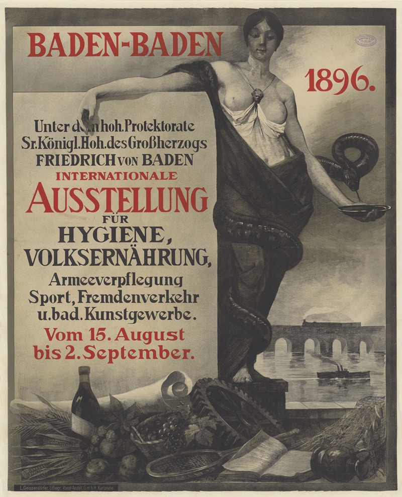 L. Geisssendörfer Lith. - Baden-Baden 1896. Internationale Ausstellung für Hygiene Volksernahrung