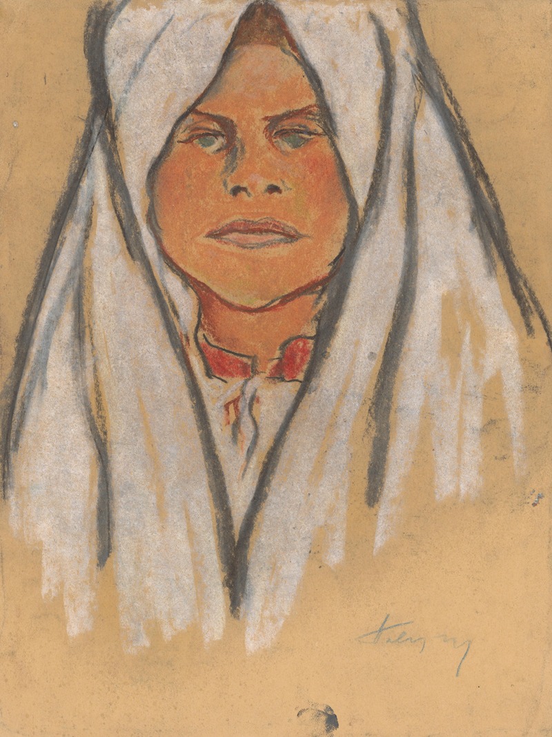 Zolo Palugyay - Head of a Girl in a White Scarf