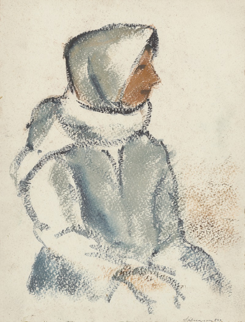 Zolo Palugyay - Seated Girl in a White Scarf in Profile