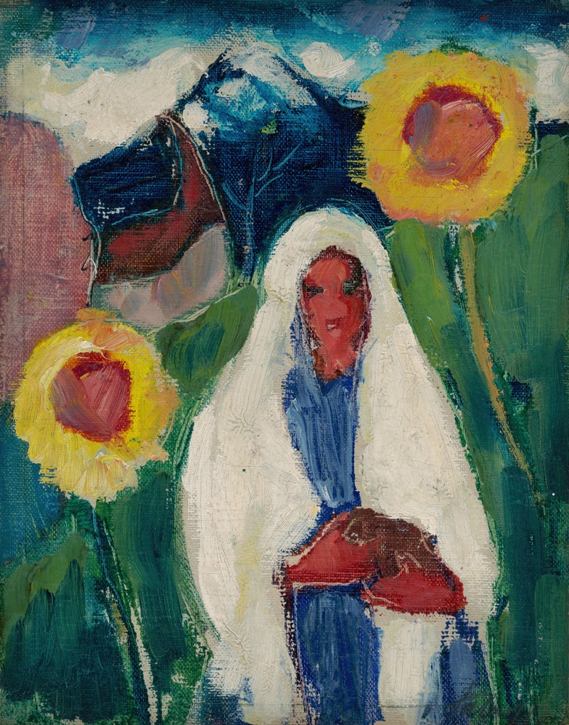 Zolo Palugyay - Sketch of a Woman among Sunflowers