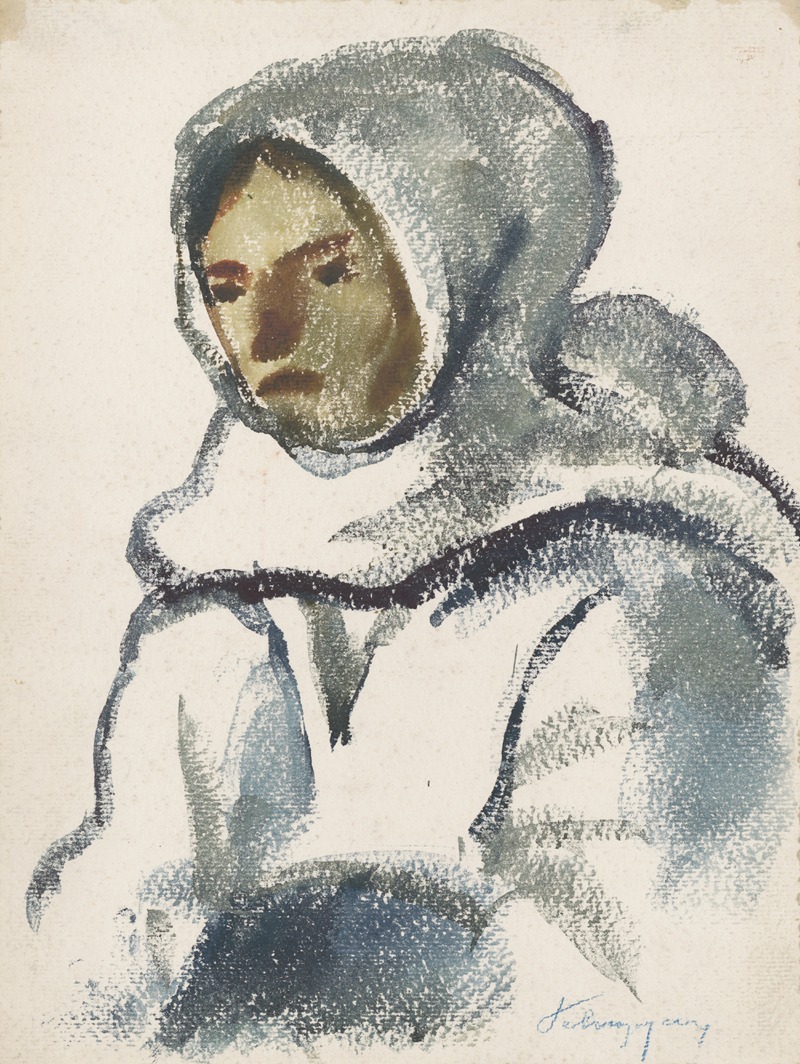 Zolo Palugyay - Study of a Girl in a Large Winter Scarf