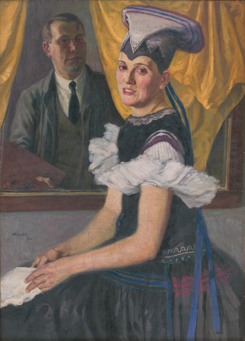 Andrej Kováčik - Self-Portrait with a Model in Folk Costume