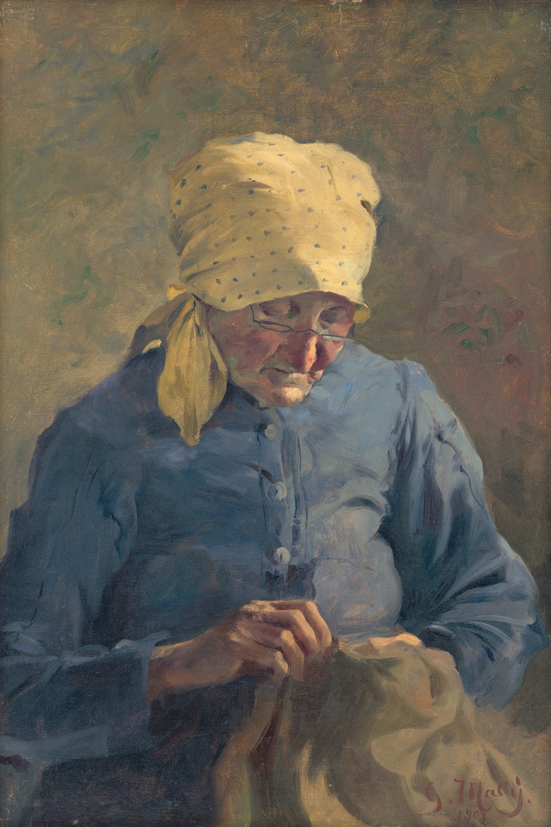 Gustáv Mallý - Old Woman Sewing