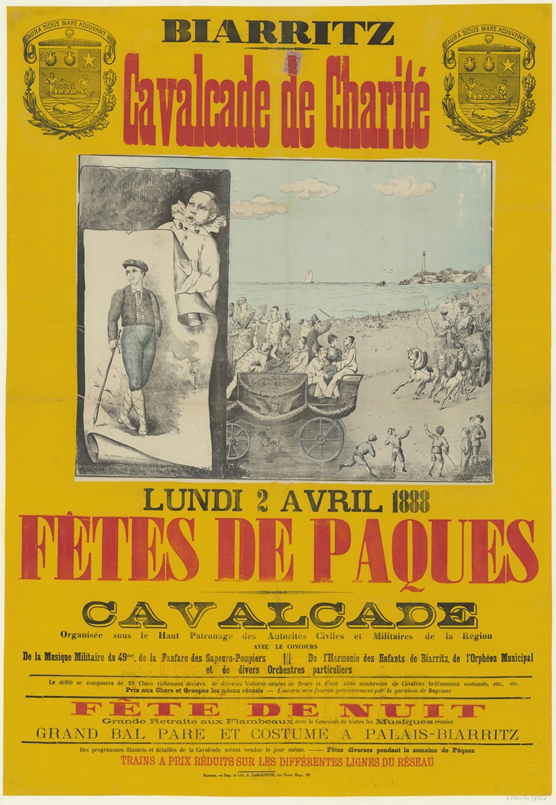 Lith. A. Lamaignère - Biarritz. Cavalcade de charité. Lundi 2 avril 1888, fêtes de Pâques