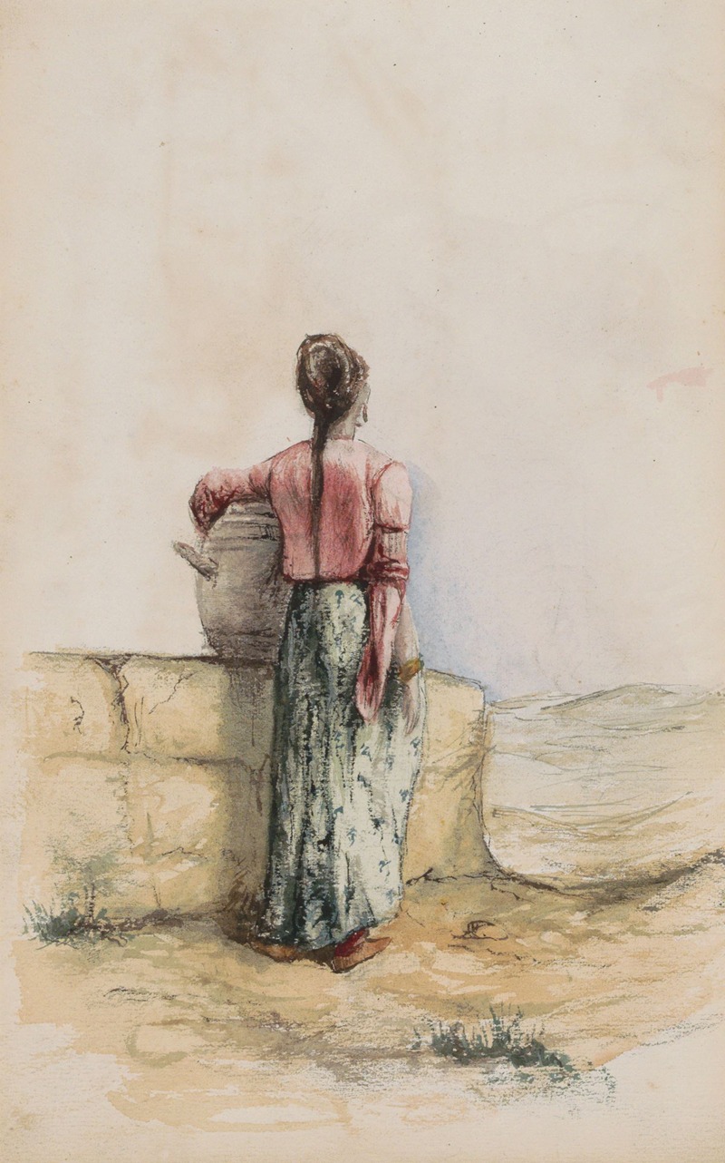 Marius Bauer - Jonge vrouw met een kruik bij een muur