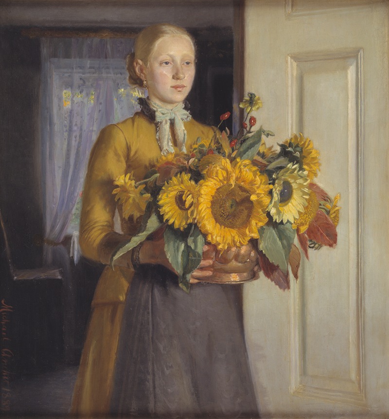 Michael Ancher - A Girl with Sunflowers