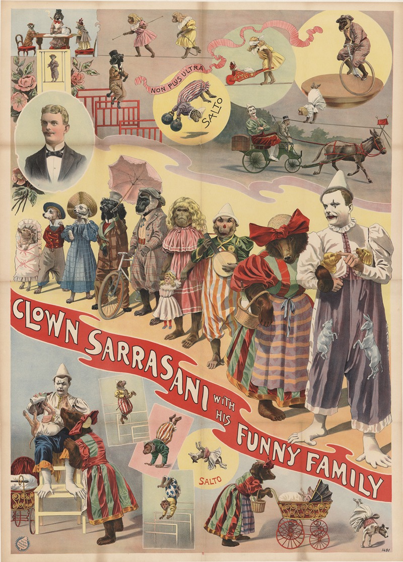 Adolf Friedländer Lith. - Clown Sarrasani with his funny family