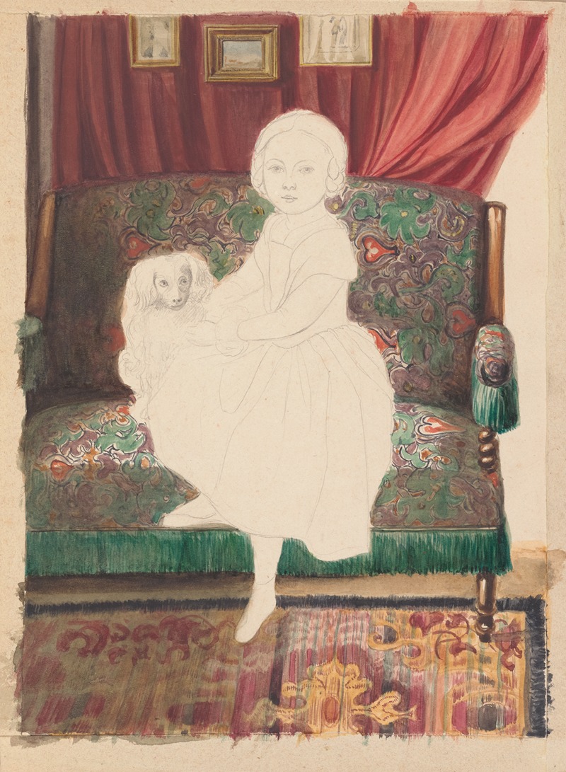 Anonymous - Portrait of a girl with a dog on a sofa